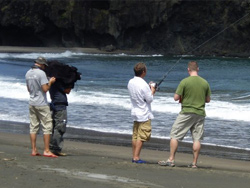Filming with the actor Robson Green for British Television.